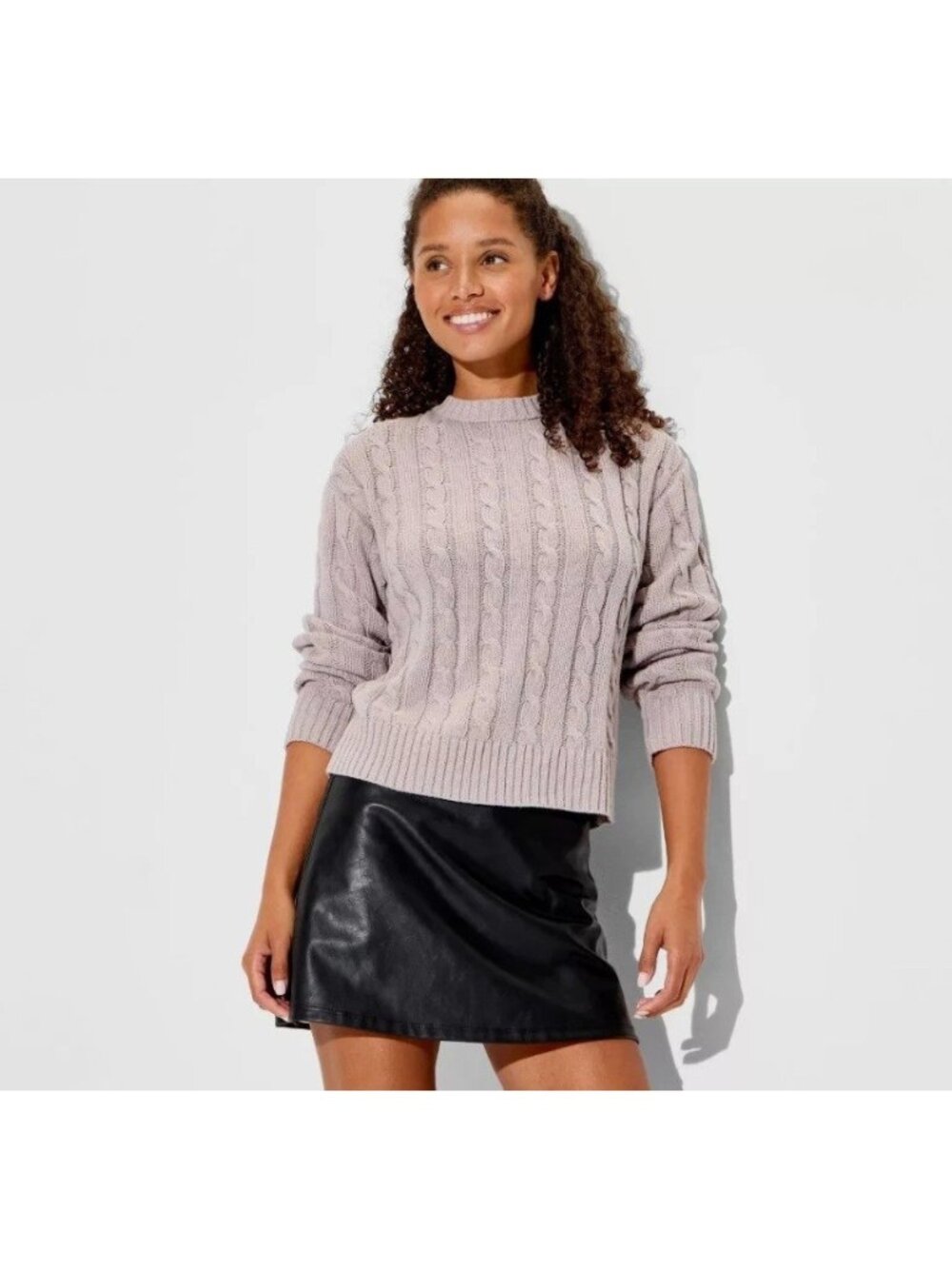 Wild Fable Women's Cable Knit Pullover Sweater Long Sleeve M Medium Light Gray